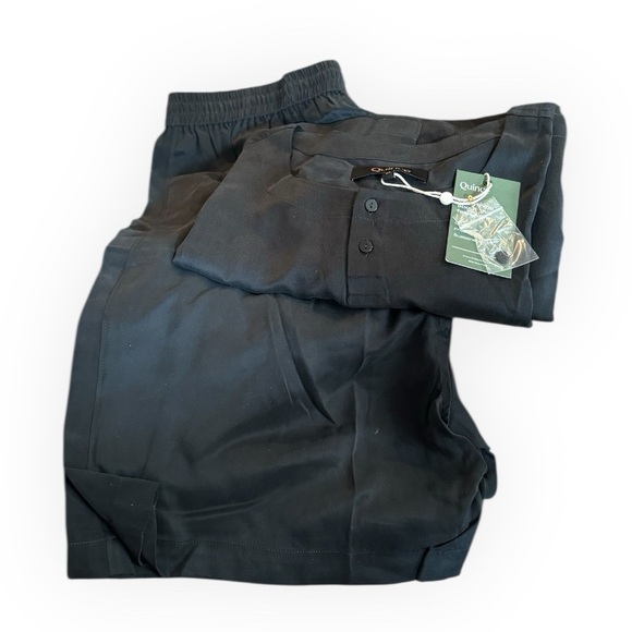 Quince 100% Washable Silk Henley Short Set in Black Medium NWT - Picture 2 of 3